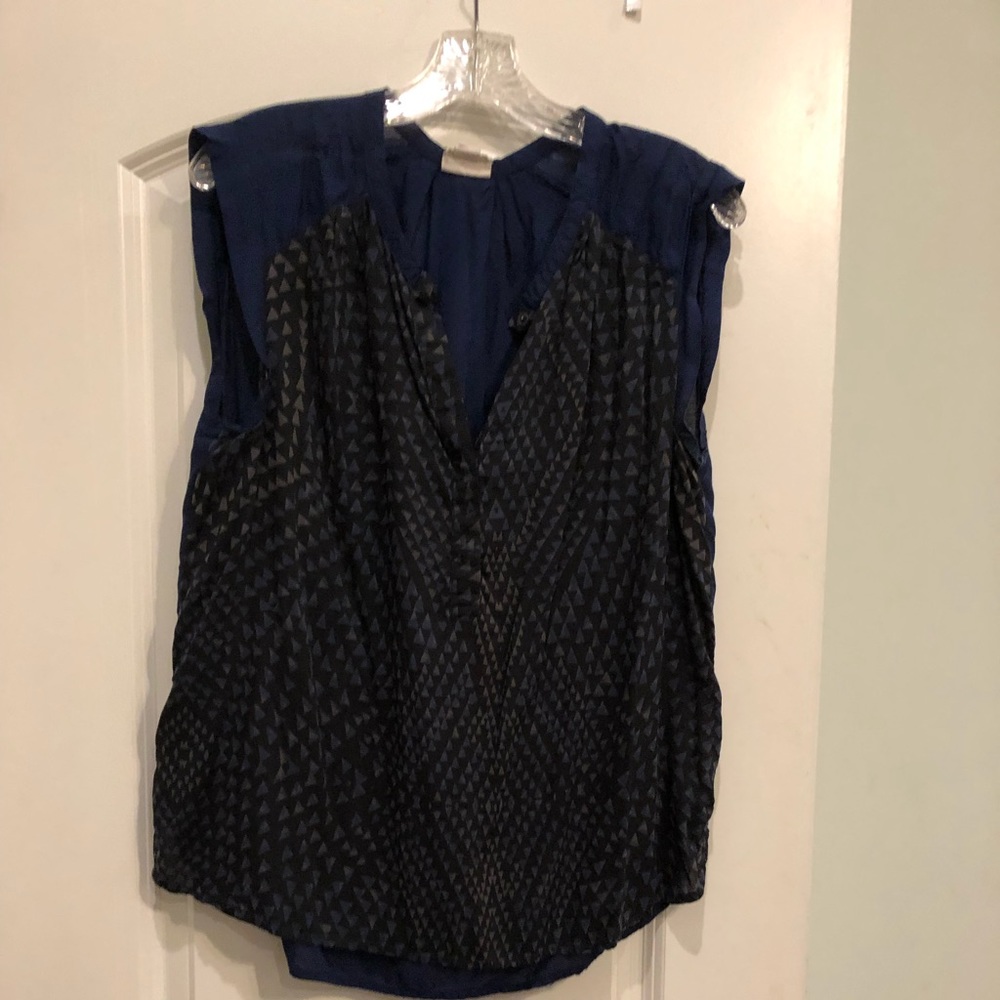 Blue and black sleeveless top